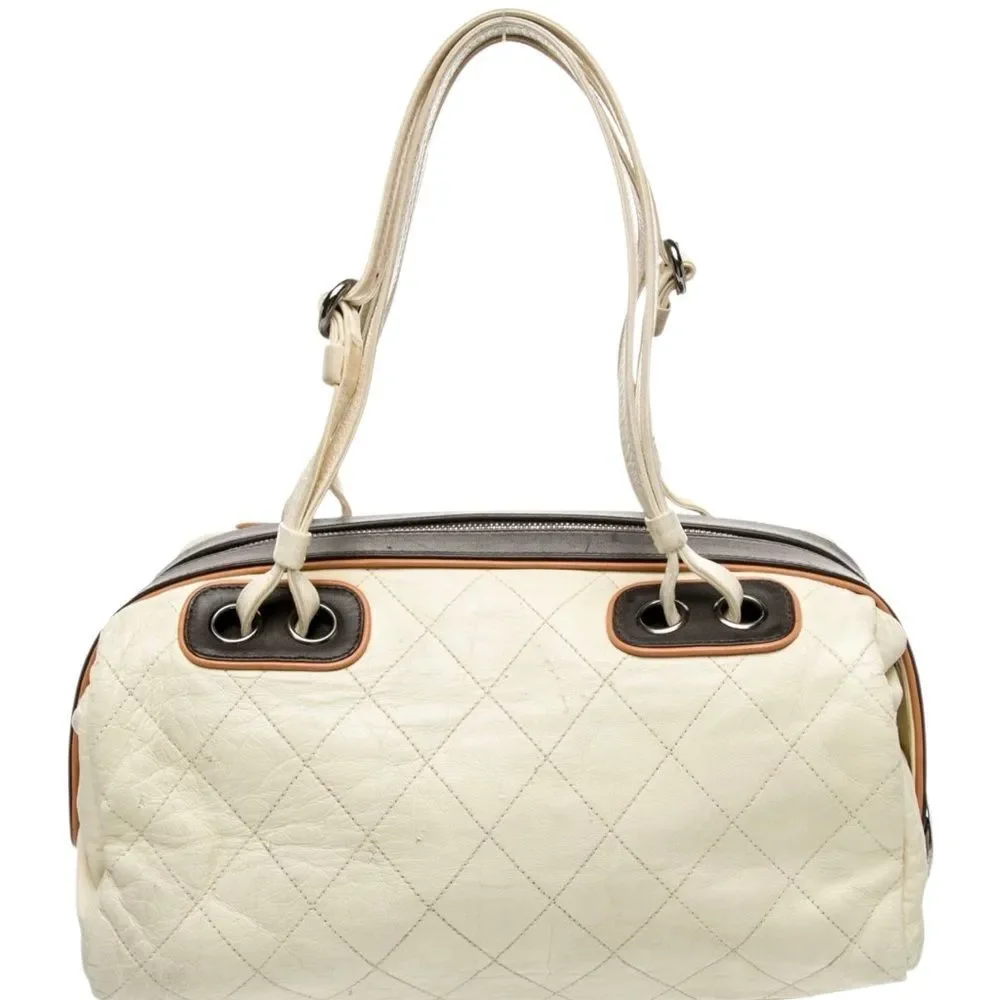 CHANEL Cream and Black Quilted Shoulder Bag